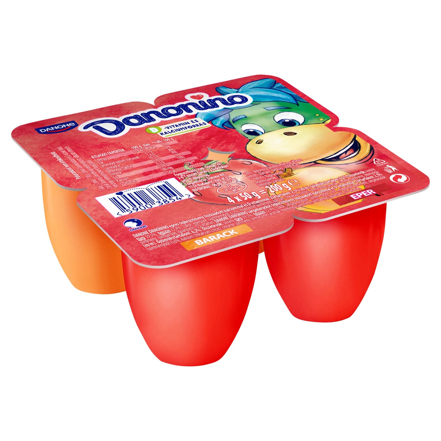 Danone Danonino epres, sárgabarackos tejtermék hozzáadott kalciummal & D-vitaminnal (4x50g)