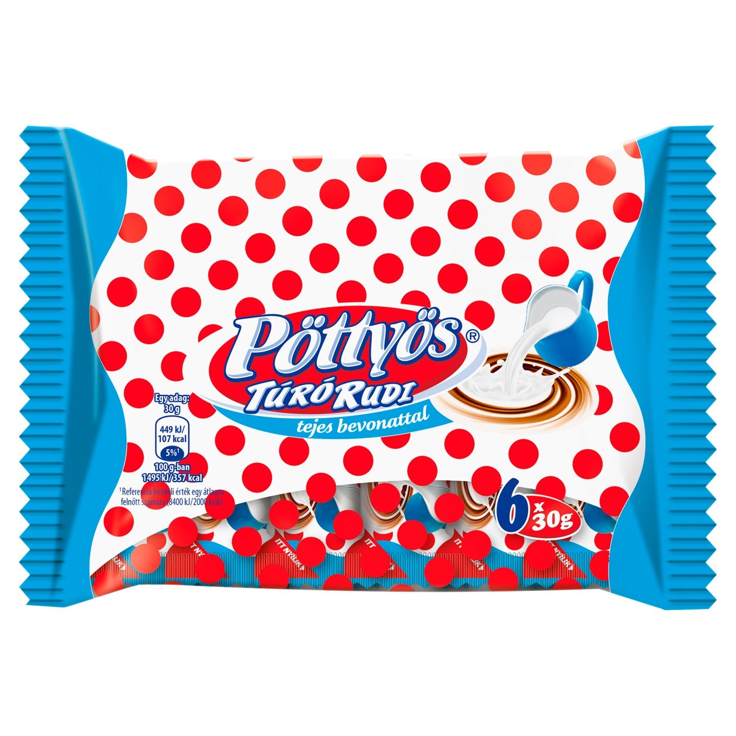 Pöttyös Túró Rudi natúr túródesszert tejes bevonattal (6x30g)