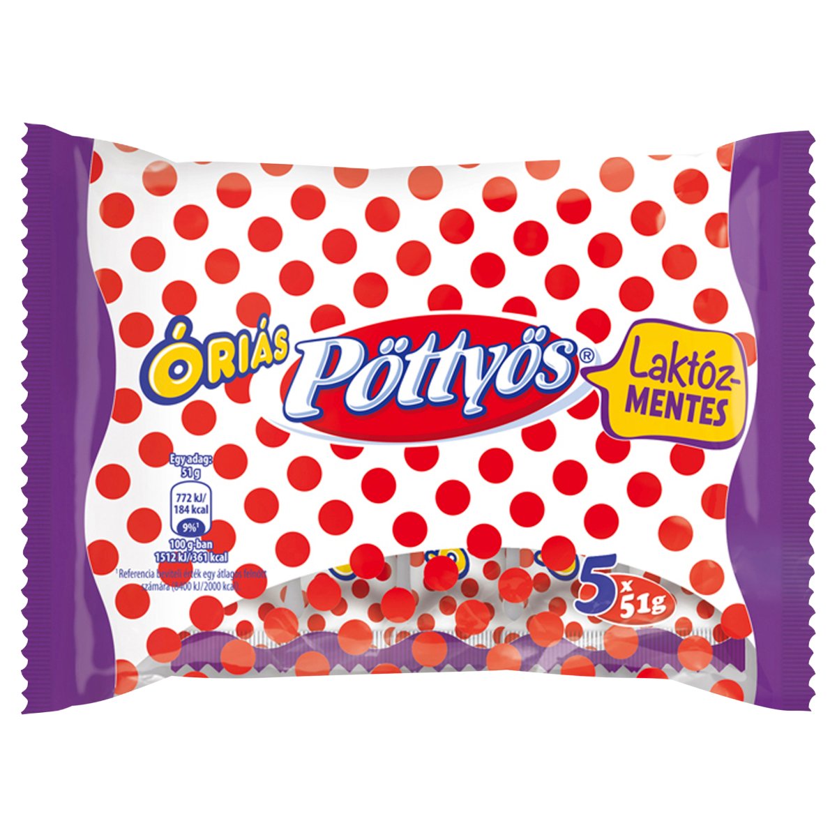 Pöttyös Túró Rudi laktózmentes natúr desszertkészítmény kakaós étbevonattal(5x51g)